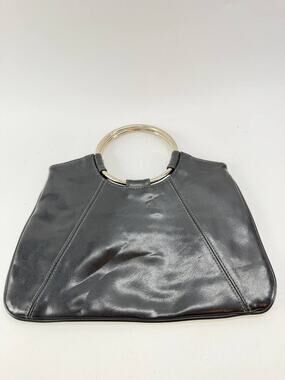 Giannini Black Ring Handle Clutch Purse Faux Leather Evening Handbag